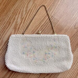 Vintage 1950s Corde Bead by Lumured White Caviar Beaded Handbag